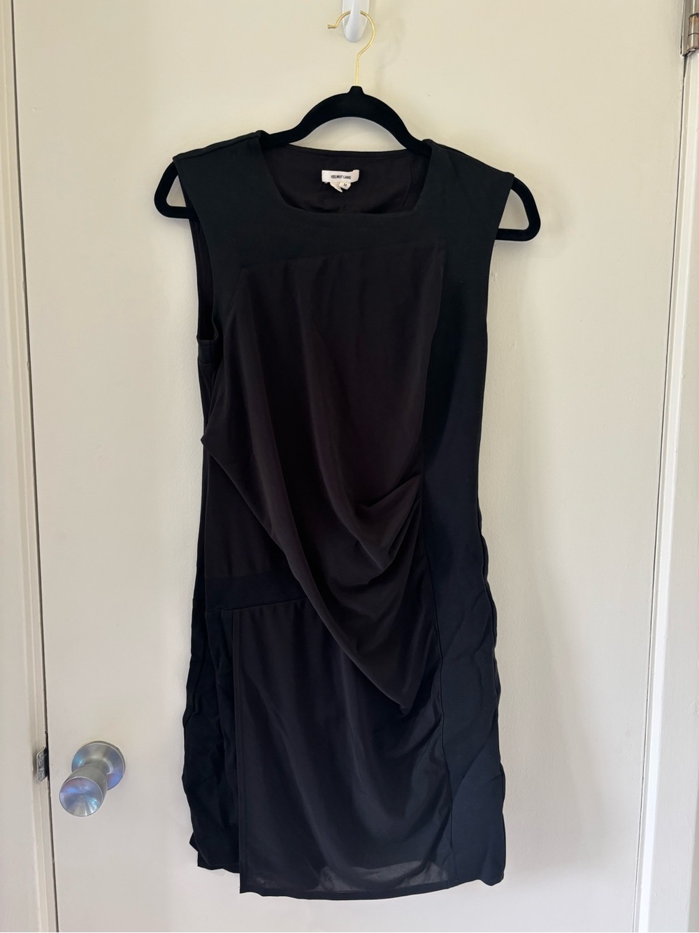 Helmut Lang Black Draped Sleeveless Mini Dress